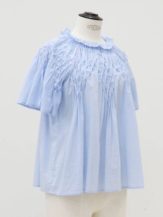 Sky blue ruffle neck blouse - MERLETTE - BALAAN 6