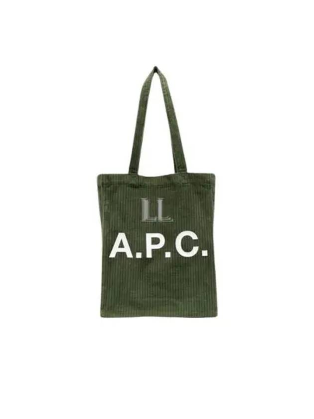 Lou Logo-Print Vertical Corduroy Tote Bag In Forest Green - A.P.C. - BALAAN 2