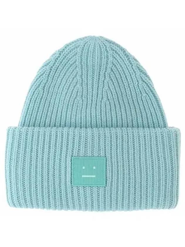 Face Patch Ribbed Wool Beanie Turquoise Blue - ACNE STUDIOS - BALAAN 2