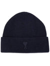 De Coeur Ribbed Knit Beanie Navy - AMI - BALAAN 2