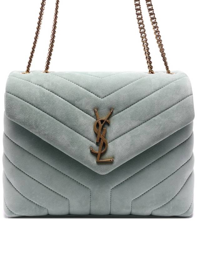 Loulou Quilted Suede Small Shoulder Bag Green - SAINT LAURENT - BALAAN 3