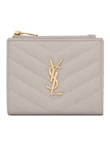 Cassandre Matelasse Grain De Poudre Embossed Leather Half Wallet Blanc Vintage - SAINT LAURENT - BALAAN 1