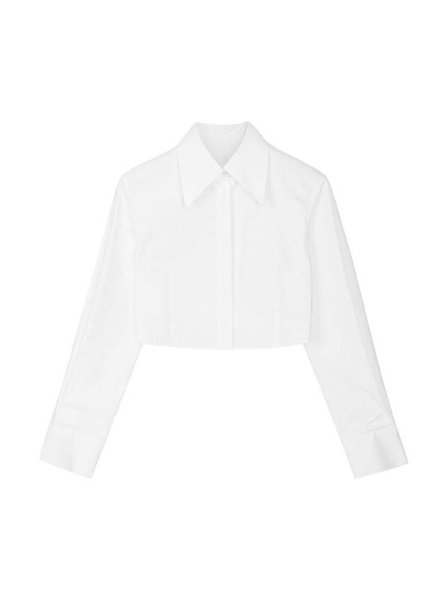 Helena Big Collar Basic Slim Fit Crop Hidden Single Crop Cotton Shirt White - RAMUSTUDIO - BALAAN 1