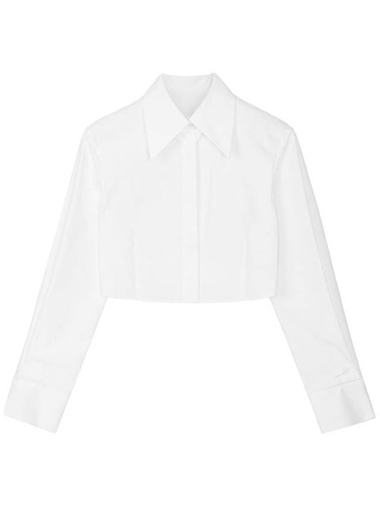 Helena Big Collar Basic Slim Fit Crop Hidden Single Crop Cotton Shirt White - RAMUSTUDIO - BALAAN 2