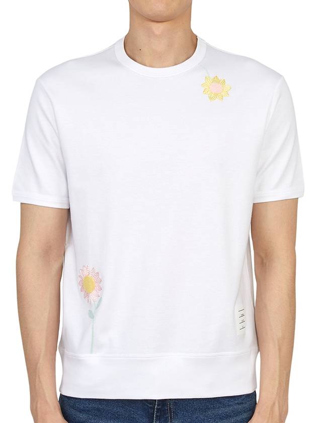 Floral Embroidered Short Sleeve T-Shirt White - THOM BROWNE - BALAAN 2