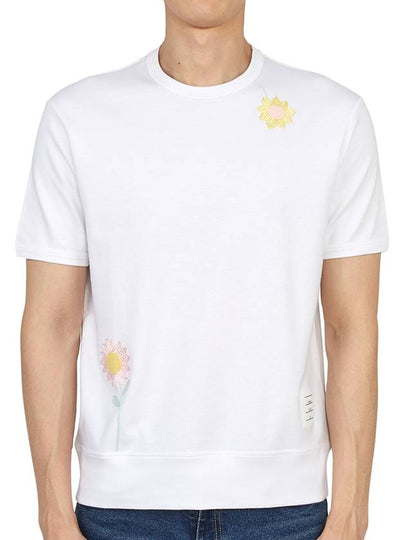 Floral Embroidered Short Sleeve T-Shirt White - THOM BROWNE - BALAAN 2