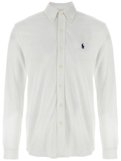 Men's Blue Embroidered Logo Long Sleeve Shirt White - POLO RALPH LAUREN - BALAAN 2