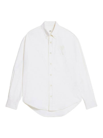 Heart Logo Oxford Long Sleeve Shirt Natural White - AMI - BALAAN 1