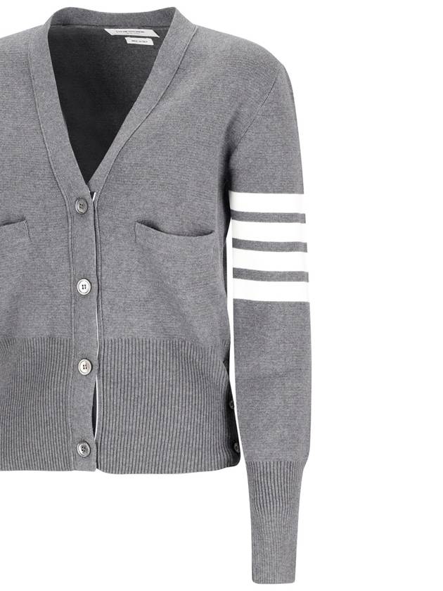 Cotton 4-Bar Milano Classic V-Neck Cardigan Medium Grey - THOM BROWNE - BALAAN 4