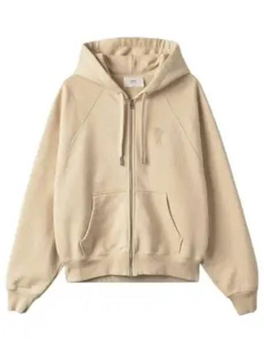 Small Heart Logo Zip Up Hoodie Vanilla - AMI - BALAAN 1