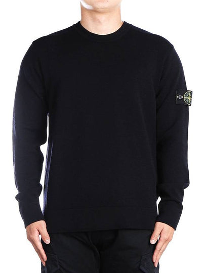 Compass Badge Crewneck Virgin Wool Knit Top Navy - STONE ISLAND - BALAAN 2