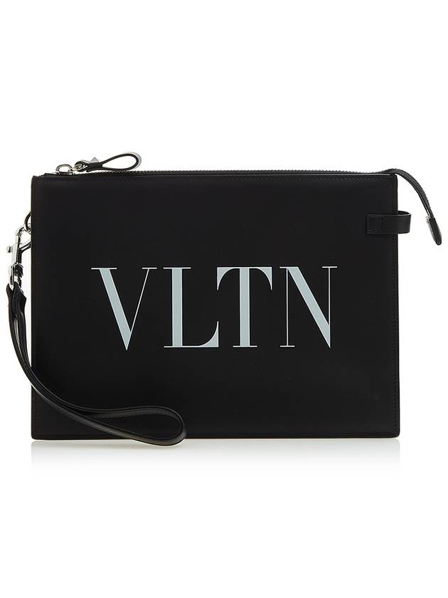 Logo Leather Clutch Bag Black - VALENTINO - BALAAN 2