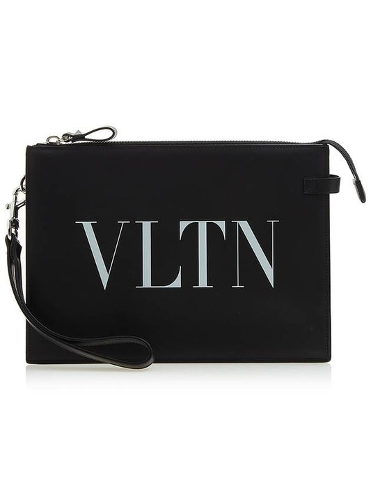 logo leather clutch bag black - VALENTINO - BALAAN.