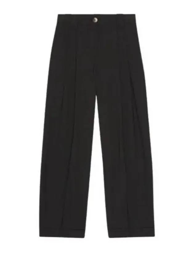 Drapey Melange Pleat Trousers Straight Pants Black - GANNI - BALAAN 2