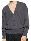 Red Heart Logo Merino Wool Cardigan Heather Grey - AMI - BALAAN 3