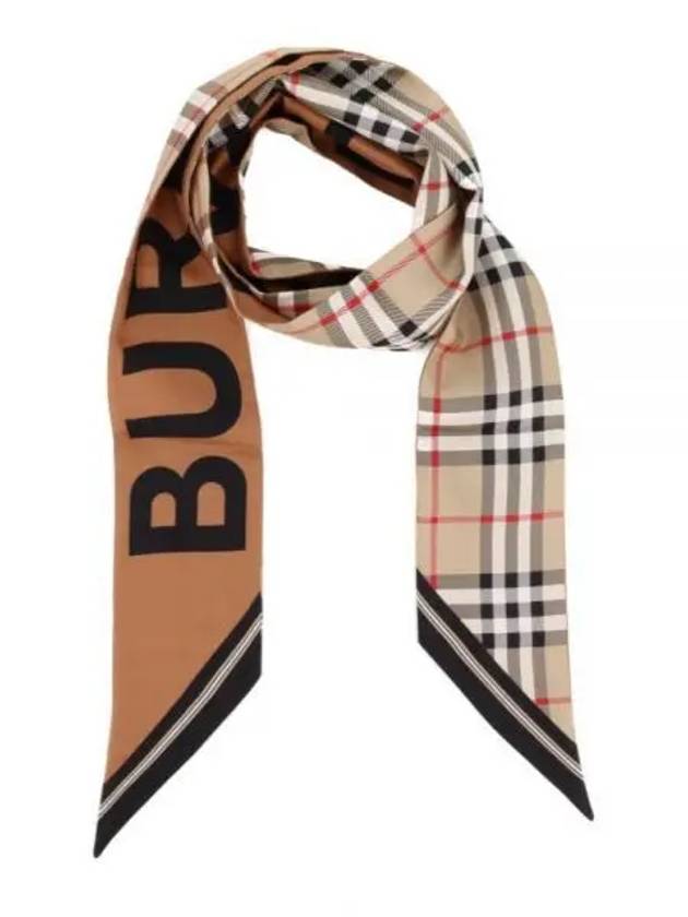 Vintage Check Logo Print Silk Skinny Reversible Scarf Archive Beige - BURBERRY - BALAAN 2