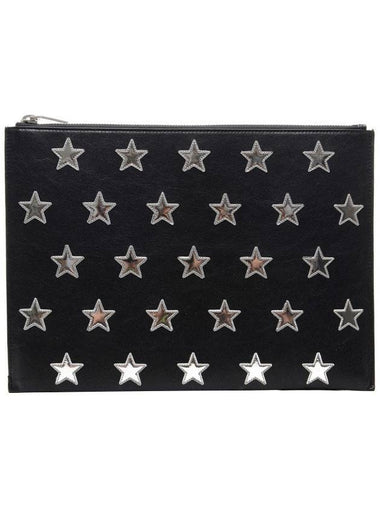 Star Leather Patch Clutch Bag Black Silver - SAINT LAURENT - BALAAN 1