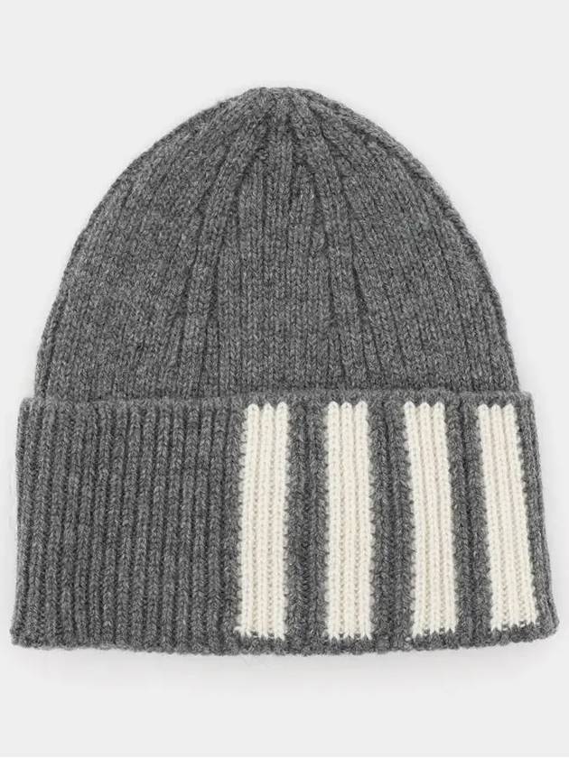 4 Bar Stripe Cashmere Beanie Grey - THOM BROWNE - BALAAN 3