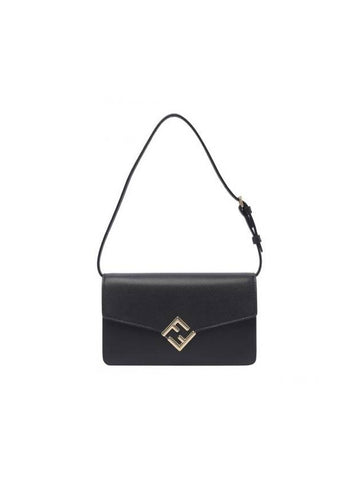 FF Logo Chain Diamond Leather Cross Bag Black - FENDI - BALAAN 1