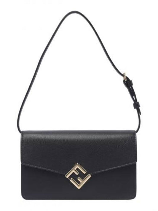 FF Logo Chain Diamond Leather Cross Bag Black - FENDI - BALAAN 1