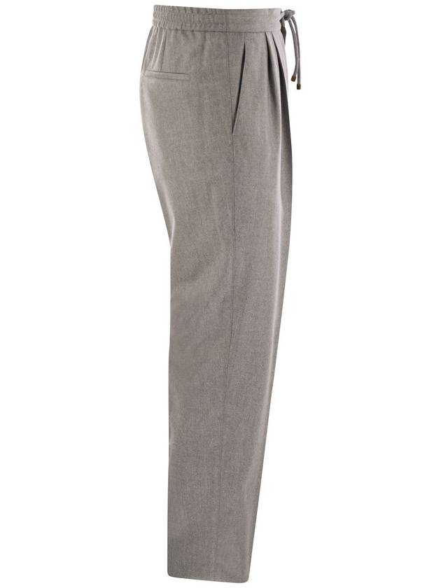 Leisure fit trousers in virgin wool flannel with drawstring and double darts - BRUNELLO CUCINELLI - BALAAN 3