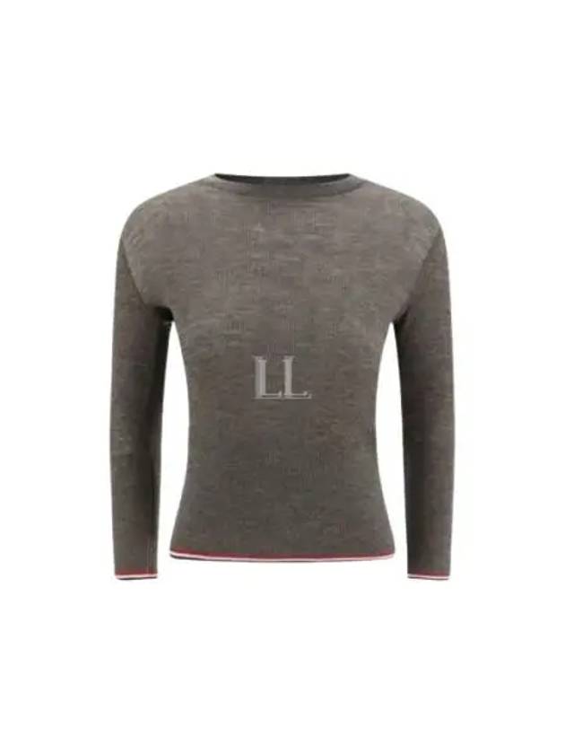 Women's Wool Rib 3/4 Sleeve Crew Neck Pullover Knit Top Brown - THOM BROWNE - BALAAN 2