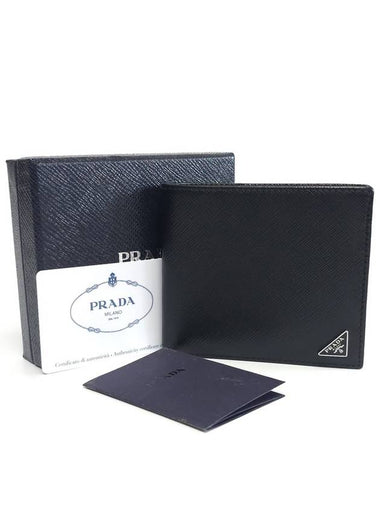 2MO513 Silver Triangular Logo Black Saffiano Bicycle Wallet - PRADA - BALAAN 1