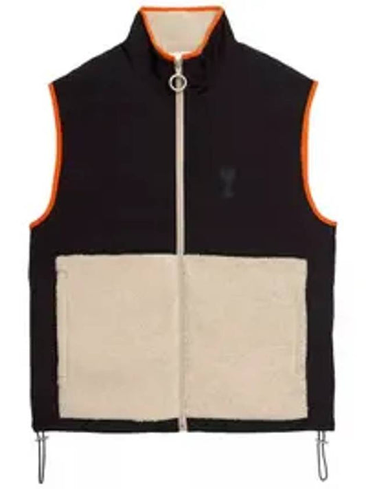 De Coeur Sherpa Hairy Fleece Nylon Canvas Vest Black White - AMI - BALAAN 2