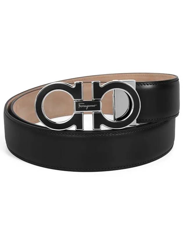 Adjustable Gancini Gunmetal Logo Leather Belt Black - SALVATORE FERRAGAMO - BALAAN 3