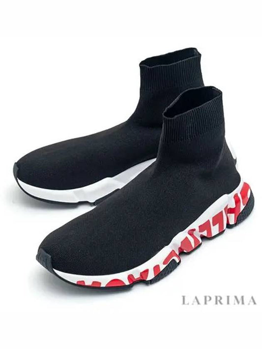 Men's Speedrunner Red Logo High Top Sneakers Black - BALENCIAGA - BALAAN 2