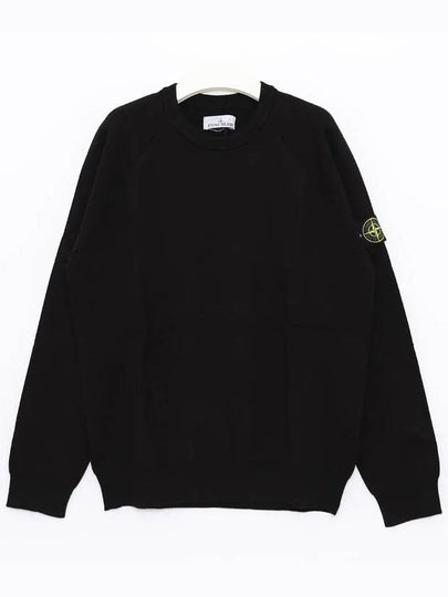 Men's Wappen Patch Crew Neck Knit Top Black - STONE ISLAND - BALAAN 2