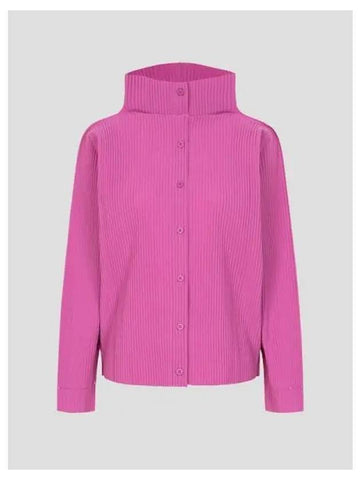 Fine knit pleated color 2 spring fall cardigan rose pink domestic product - ISSEY MIYAKE - BALAAN 1