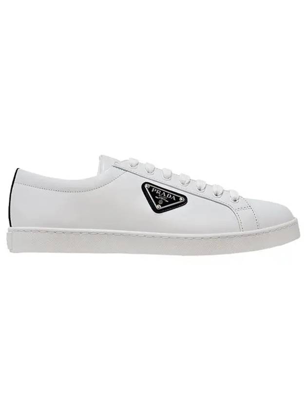 Brushed Leather Low Top Sneakers White Black - PRADA - BALAAN 4