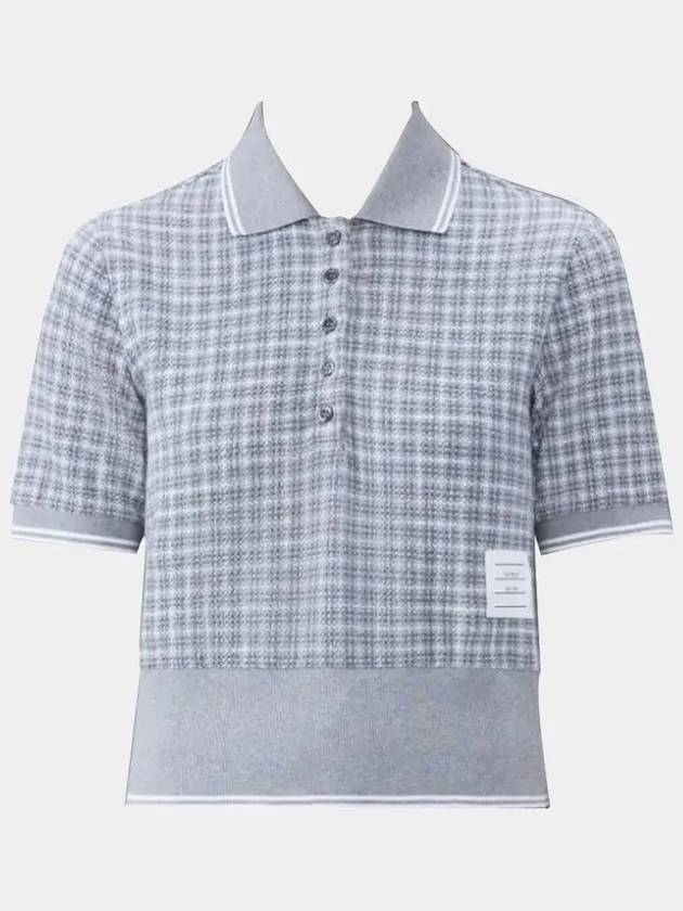 Checked Tweed Shrunken Short Sleeve Polo Grey - THOM BROWNE - BALAAN 2