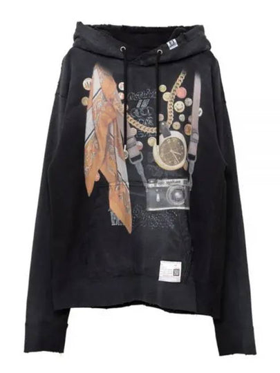 Graphic Printed Distressed Cotton Hoodie Black - MIHARA YASUHIRO - BALAAN 2