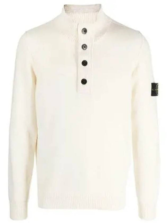 Wappen Patch Half Button Knit Top Ivory - STONE ISLAND - BALAAN.