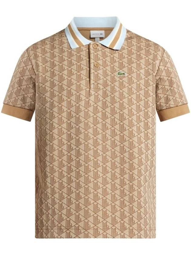 Monogram Motif Contrast Collar Classic Fit Polo Shirt Beige Brown - LACOSTE - BALAAN 1