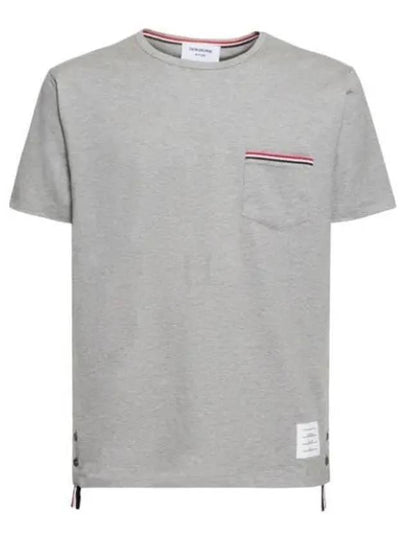 Men's Medium Weight Jersey Tipped Pocket Crewneck Short Sleeve T-Shirt Light Grey - THOM BROWNE - BALAAN 2