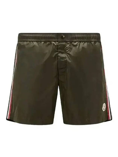 Genius Logo Patch Swim Shorts Khaki - MONCLER - BALAAN 1