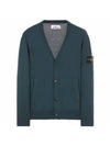 Wappen Patch V-Neck Wool Cardigan Blue Green - STONE ISLAND - BALAAN 2