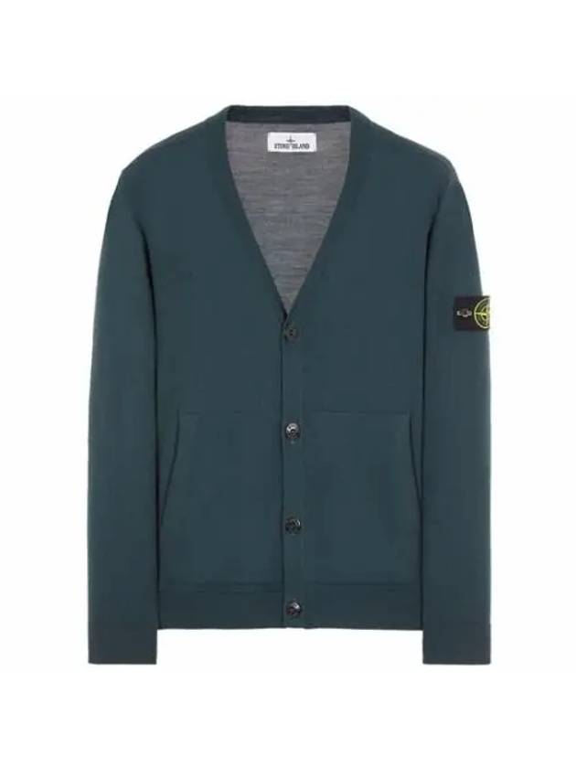 Wappen Patch V-Neck Wool Cardigan Blue Green - STONE ISLAND - BALAAN 2