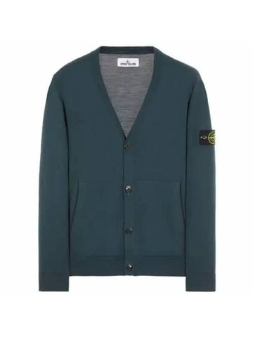 Wappen Patch V-Neck Wool Cardigan Blue Green - STONE ISLAND - BALAAN 1