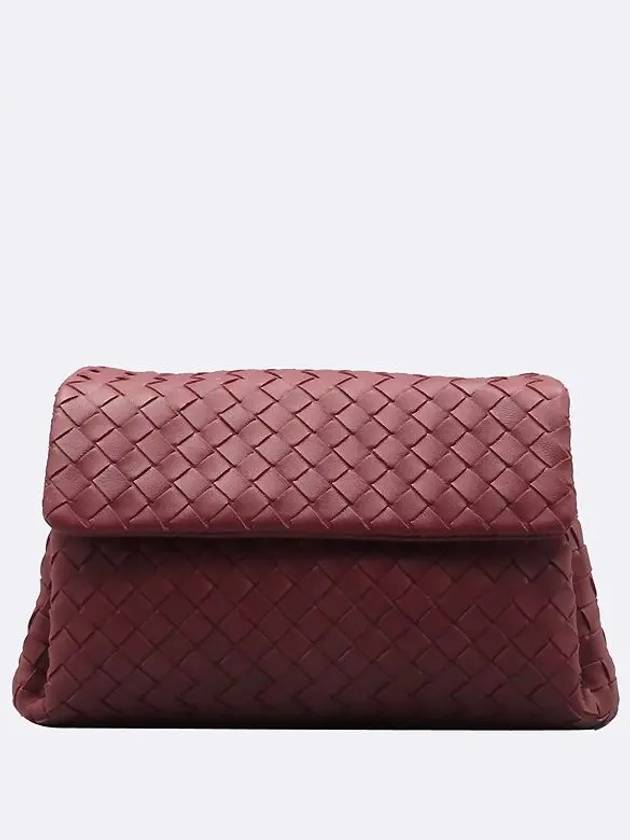 624080 Wine Color Leather Intrecciato Flap Pouch - BOTTEGA VENETA - BALAAN 2