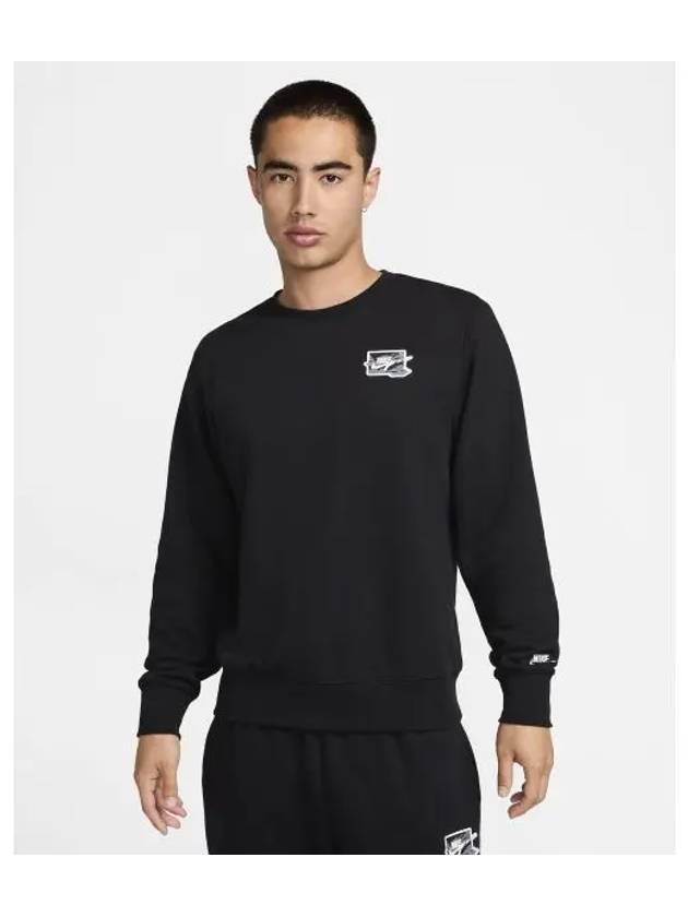 Club French Terry Crew Neck Sweatshirt M Black White FZ0765 010 - NIKE - BALAAN 1