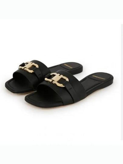 Gancini Ornament Flat Slide Black - SALVATORE FERRAGAMO - BALAAN 2