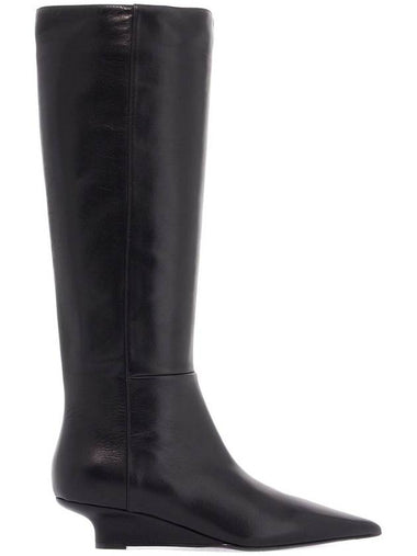 black leather knee-high boots with low heel and pointed toe - TOTEME - BALAAN 1