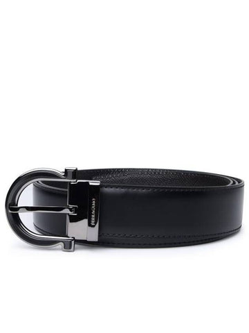 Men's Gancini Buckle Leather Belt Black - SALVATORE FERRAGAMO - BALAAN 1