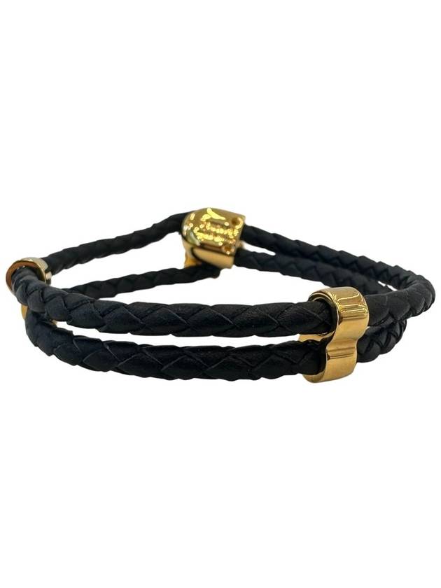 Medusa Braided Leather Bracelet Black Gold - VERSACE - BALAAN 4