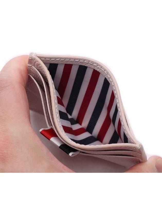 Stripe Note Compartment Pebble Grain Leather Card Wallet Pink - THOM BROWNE - BALAAN 7