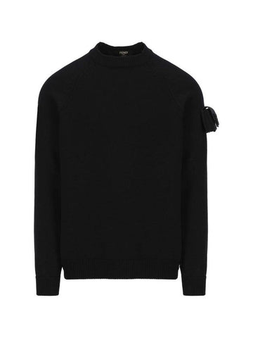 Men's Baguette Sleeve Wool Knit Top Black - FENDI - BALAAN.